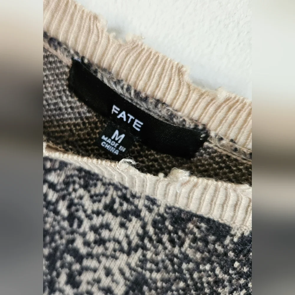 Fate Snakeskin Print Distressed Sweater